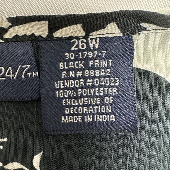 Denim 24/7 Tunic Top Womens 26W Floral Print 3/4 Sleeves Black White Pink Light - Picture 3 of 9